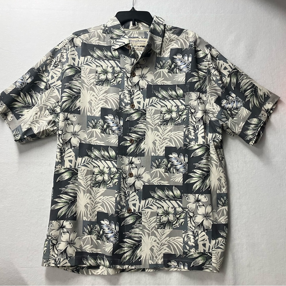 TOMMY BAHAMA Hawaiian HERITAGE TORTOLA SILK Camp Shirt Mens Large